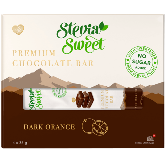 steviasweet premium chocolate bar orange box without added sugar