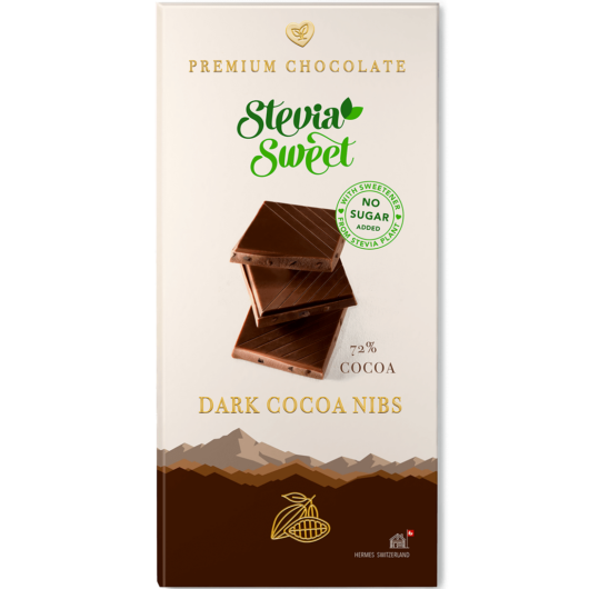 SteviaSweet Premium Schokolade dunkle Kakao-Nibs ohne Zuckerzusatz