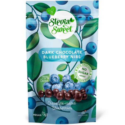 Dunkle Schokoladen Nibs Blaubeeren ohne Zuckerzusatz